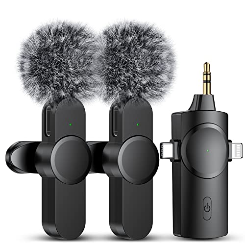 MILOUZ Dual Wireless Microphones for iPhone/Android Phone/Camera/Laptop, Wireless Lavalier Microphone for Video Recording Podcast YouTube TikTok Facebook, Plug-Play Mini Lapel Mic