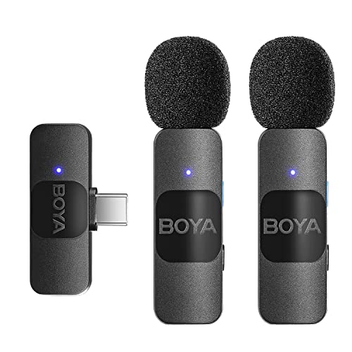 BOYA Wireless Lavalier Microphone for Android USB C Smartphone Tablet External Mini Lapel Type C Microphone for Cell Phone Clip-On Mic for Video Recording Podcast YouTube Live Streaming BY-V20