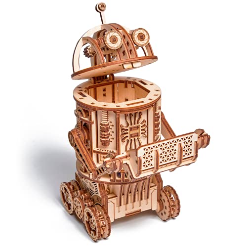 Wood Trick Electric Space Junk Robot Mechanical 3D Wooden Puzzles for Adults and Kids to Build - Motion Sensor - 10x7 in - Model Kits for Adults - DIY Wooden Models for Adults to Build
