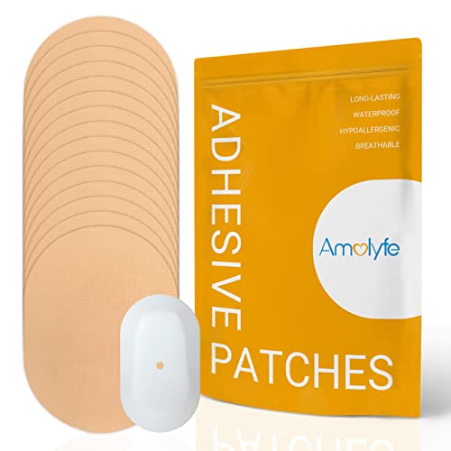 Amolyfe Waterproof Dexcom G6 Adhesive Patches, 30-Pack Sensor Covers for Dexcom G6 + 2 Reusable Caps as Sensor Shield, Truly Bump-Proof, 10-14 Days Long-Lasting Medical Adhesive (TAN)