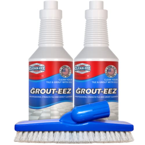 Clean-eez Grout Cleaner for Tile Floors with Free Stand-Up Grout Brush! Heavy Duty Formula Made from Organic Salt. Biodegradable & Easy To Use. Returns Grout to Original Color. Easy To COntrol Flip Top Cap. 32 oz.