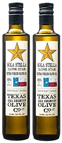 Sola Stella Extra Virgin Olive Oil - Cold Pressed Gourmet EVOO Olive Oil - Uniquely Smooth & Buttery - Perfect for Cooking Baking & Finishing - Award Winning & Made in Texas (16.9 oz, 2 Pack)