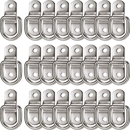 24 Pieces D-Ring Tie Down 1/4 Inch Stainless Steel D-Rings Trailer 700 Lbs D-Ring Bracket D Ring Mounting Plate for Ratchet Tie Down Straps Car Truck Bed Cargo (Silver)