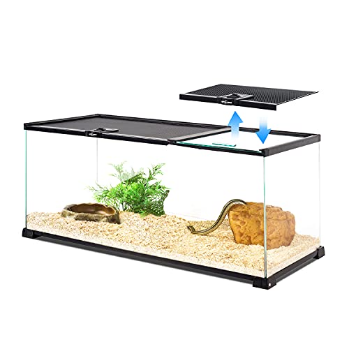 REPTI ZOO 20 Gallon Reptile Glass Terrarium Easy Clean Tank 30" x 12" x 12" Dual Top Sliding Top Cover for Reptile Snake Hamster Hedgehog Small Animals (Knock-Down)