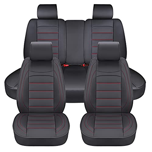 Sanwom Universal Leather Car Seat Covers Full Set Waterproof Vehicle Seat Covers - Leatherette Automotive Covers Interior Accessories for Most SUV Cars Pickup Truck, Black & Red