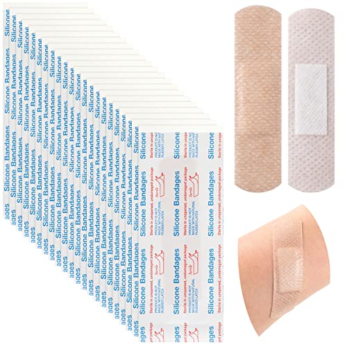 100 Pcs Silicone Adhesive Bandages Bulk Sensitive Skin Bandages Silicone Bandages for Wounds Waterproof Bandages for Sensitive Fragile Skin Elderly Painless Removal Delicate Sensitive Skin
