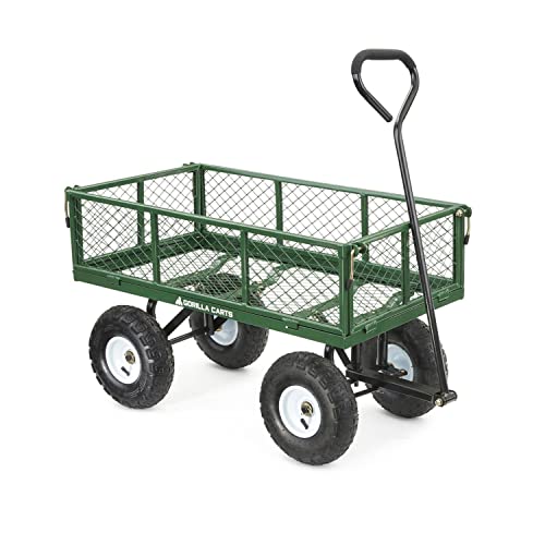 Gorilla Carts GOR400-COM Steel Garden Cart with Removable Sides, 400-lbs. Capacity, Green