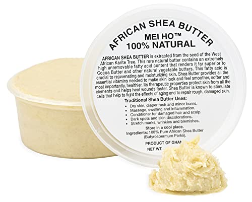 MEI HO Raw Unrefined African Shea Butter Ivory/White Premium Quality - Body Butter- Soft and Creamy Texture 8 oz. 100% Natural, Easy to Apply. Great Moisturizer For Dry and Cracked Skin.