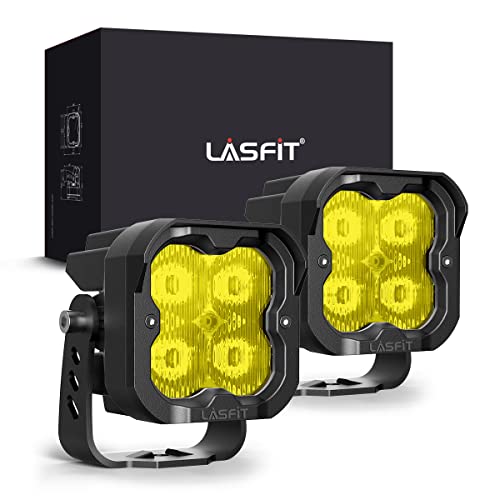 LASFIT Yellow LED Pod Lights, LED Driving Lights Off Road Spot Beam Ditch Lights 3 inch 18W Amber 3772K/2466.66lm with TIR Optics for Truck 4x4 ATV UTV Cars, Pair