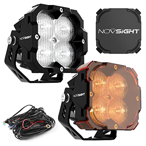 NOVSIGHT 3 Inch LED Pod Light, SAE Approved Off Road Light Driving LED Cube Combo, 300% Bright Waterproof Ditch Light Pods LED Work Light with 2 Covers for Off Road Truck Jeep SUV Boat Light