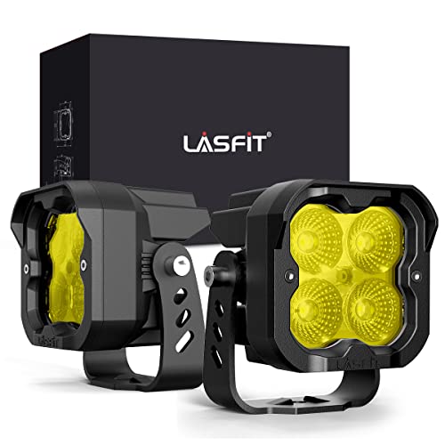 LASFIT Yellow 3 inch LED Pods Flood Beam Ditch Lights Off Road 36W TIR Optics, Pair