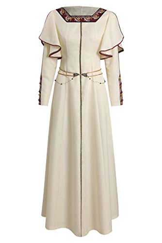 Chahouk Women's Young Rhaenyra Targaryen Costume Waist Chain White Long Dress Suit Medieval Princess Cosplay Costume Robe