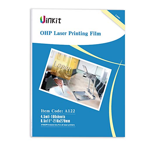 100 Sheets Laser Transparency Film 8.5x11 Color Transparent Paper OHP Clear Overhead Projector Film 8.5x11" for Laser Jet Printer Copier Copy Copies Photo Transparent Film A4 Letter Size 100 Pack