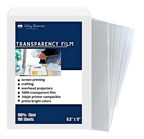 Transparent Printer Sheets, Projector Film, Clear Transparency Film for Laser Jet Printers, 8.5 x 11 Inch Sheets - Black Image Only, Box of 100 Sheets
