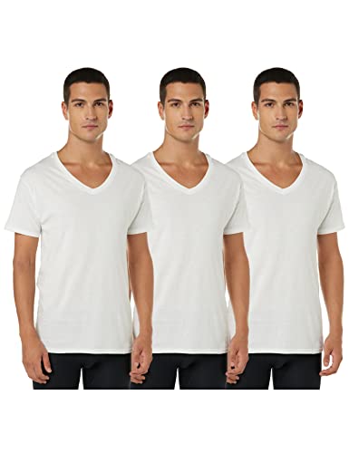 Hanes mens Tagless Cotton V-neck  Multiple Packs and Colors Undershirt, White - 3 Pack, X-Large US