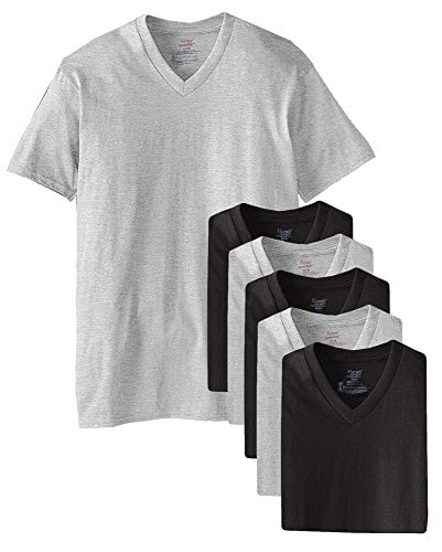 Hanes Men's 6 Pack Ultimate FreshIQ V-Neck T-Shirt (X-Large, Black And Grey)