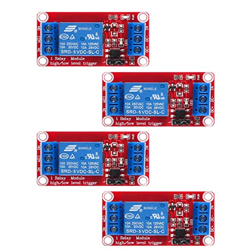 AEDIKO 4pcs DC 5V Relay Module 1 Channel Relay Switch Relay Board with Optocoupler Isolation Support High or Low Level Trigger