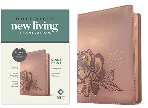 NLT Compact Giant Print Bible, Filament-Enabled Edition (Red Letter, LeatherLike, Rose Metallic Peony)