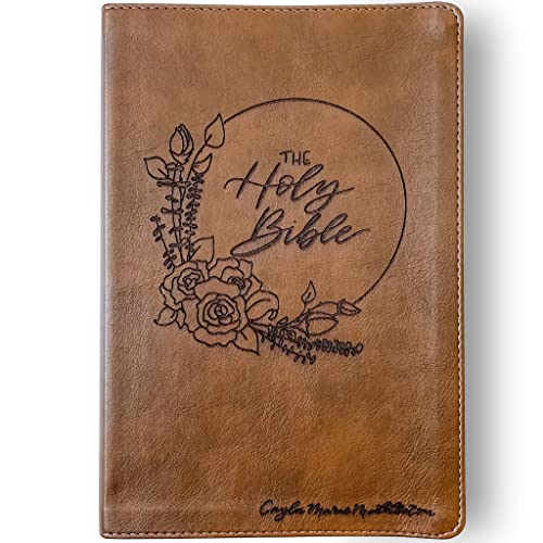 Hand Illustrated and Laser Engraved NLT Filament Bible, Brown, Includes Option to add Engraved Name, Personalized Gift for Wedding, Baptism, Graduation or Birthday
