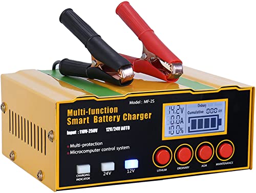 12-Amp Smart Battery Charger,Lithium,Lead-Acid(AGM/Gel/SLA) Pulse Repair Car Battery Charger,Trickle Charger,Maintainer/Deep Cycle Charger,12V/10A | 24V/7.5A for Automotive,Boat,Motorcycle,Lawn Mower