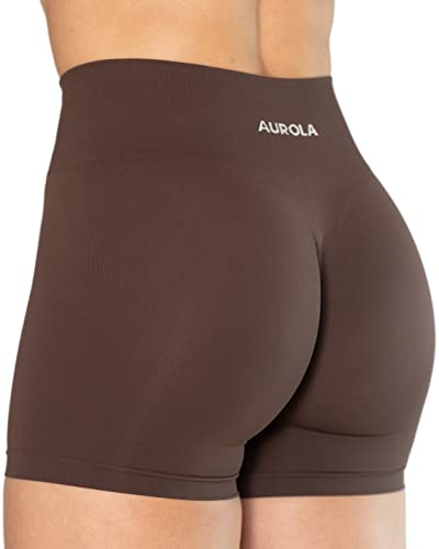 AUROLA Dream Collection Workout Shorts for Women High Waist Seamless Scrunch Athletic Running Gym Yoga Active Shorts Java Coffee M