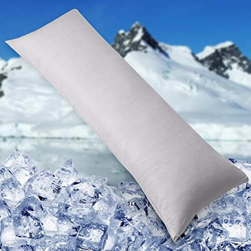 HOMFINE Cooling Pillowcases Body Size - Double Side Q-Max 0.439 Cooling Fiber for Pillow Protector, Breathable Long Cold Pillow Cover for Hot Sleeper Night Sweat, Hidden Zipper, 1 Pack (20"x54", Grey)