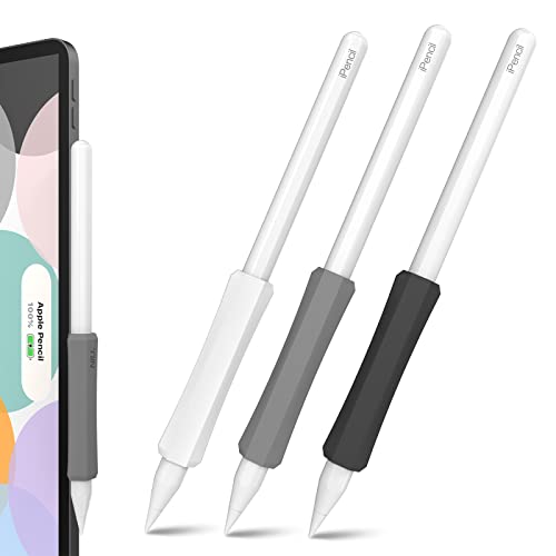 NIUTRENDZ 3 Pack Apple Pencil Grip Silicone Case Accessories Cover Ergonomic Design Sleeve Compatible with Magnetic Charging and Double Tap (Apple Pencil 2nd Generation, White + Grey + Black)