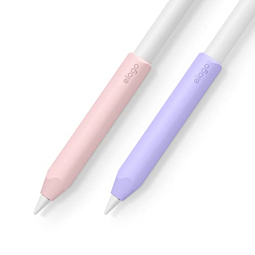 elago Pencil Grip 2 Pack Silicone Holder Sleeve Compatible with Apple Pencil 2nd &1st Generation, Compatible with Double Tap [Lovely Pink & Lavender]