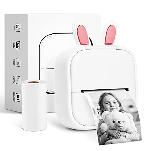 Memoking Mini Printer T02 Bluetooth Inkless Instant Photo Printer, Small Thermal Pocket Sticker Printer, Portable Mobile Phone Picture Printer, for Kids Birthday, Children, White