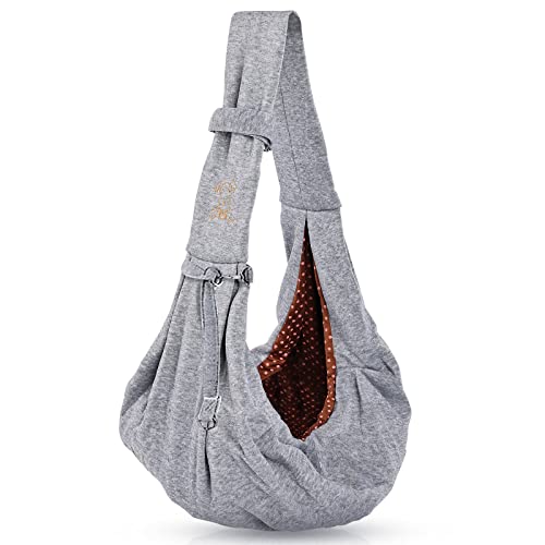 Dog Sling Carrier, Subway Hands-Free Dog Cat Carrying Bag, Double-Sided Reversible Soft Fabric Puppy Sling, Outdoor Breathable Cotton Carrier for Medium Dog Cat Pet