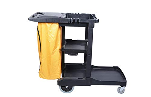 Restaurantware RW Clean 44.3 x 20.1 x 37.8 Cleaning Cart, 1 Heavy-Duty Janitorial Cart - With 3 Shelves, 20-Gallon Nylon Bag, Plastic Housekeeping, Wheeled, For Commercial Use - Restaurantware Black