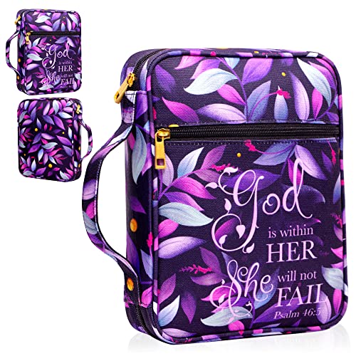 Bible Cover for Women, Bible Holder, Bible Cover Carrier Carrying Organizer Bag, God is Within Her She Will Not Fall, Zipper and Pockets for Standard Size Bible, Gift for Women Girl Kid (Pink)