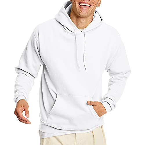 Hanes Men's Pullover EcoSmart Hooded Sweatshirt, white, Large