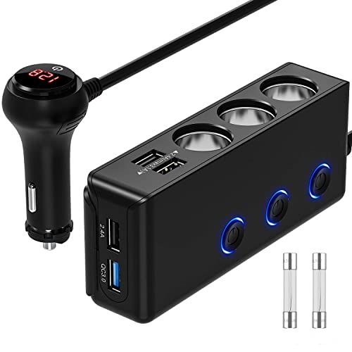 [Upgraded Version] Quick Charge 3.0 Cigarette Lighter Adapter, CHGeek 180W 12V/24V 3-Socket Car Power DC Outlet Splitter with 8.5A 4 USB Charging Ports & LED Voltmeter Power Switch Car Charger