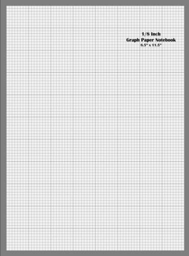 1/8 Inch Graph Paper Notebook: 8 Squares per Inch Grid Ruled Paper Pad | 8 x 8 Quad Rule Notepad | 100 Pages/50 Sheets, 90gsm White, Large 8.5" x ... Engineering, Science - Gray/Grey Cover