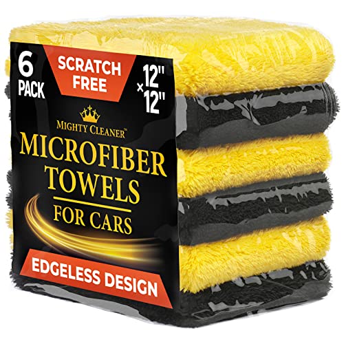 Edgeless Microfiber Towels for Cars  6 Pk - 12x12 ar Detailing Towels  Reusable Car Wash Towels  Best for Scratch-Free Car Interior Cleaning