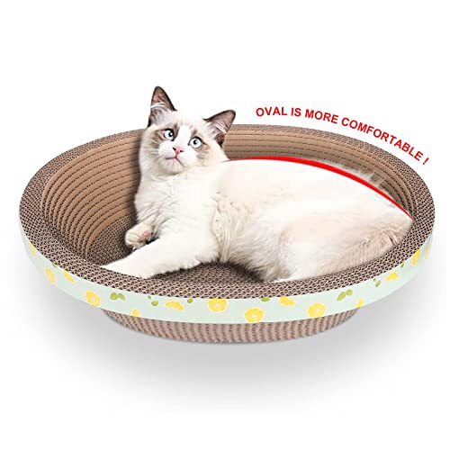 Oval Cardboard Cat Scratcher Bed Scratch Pad Nest Corrugated Scratching Board House, Training Toy for Furniture Protection (17.3")