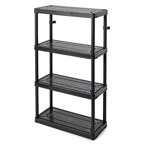 Gracious Living 14" x 32" x 54.5" 4-Shelf Tier Resin Multi-Purpose Medium Duty Indoor Garage Storage Organizer Shelves, Black