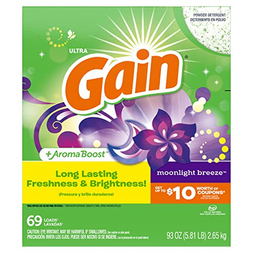 Gain Powder Laundry Detergent for Regular and HE Washers, Moonlight Breeze Scent, 93 ounces (Packaging May Vary)