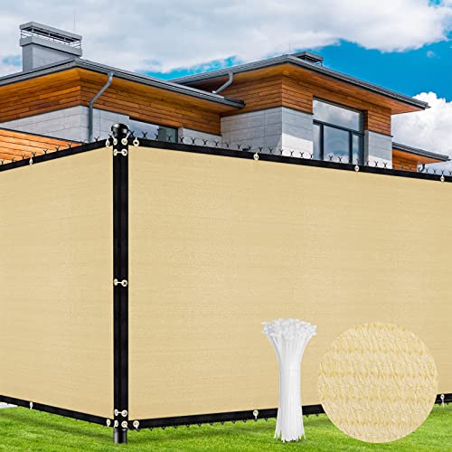 Duerer Privacy Fence Screen 6 x 32.8ft Sand Covering Chain Link Fence Heavy Duty Windscreen Garden Fencing Mesh Shade Cloth Cover, UV Protection 90% Blockage Outdoor Backyard, Patio with Cable Tie