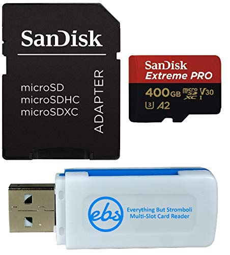 SanDisk Extreme Pro 400GB Micro SD Memory Card for GoPro Hero 9 Black Camera Hero9 UHS-1 U3 / V30 A2 4K Class 10 (SDSQXCY-400G-GN6MA) Bundle with (1) Everything But Stromboli SDXC & Micro Card Reader