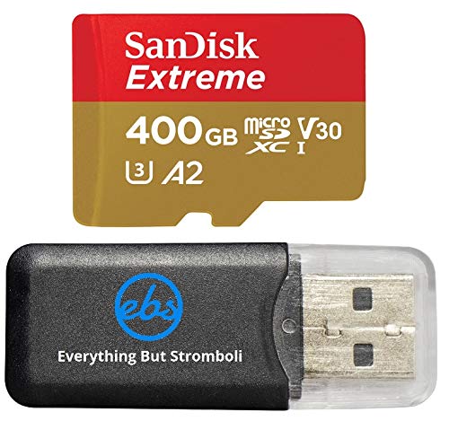 SanDisk Extreme 400GB Micro SD Memory Card for GoPro Works with GoPro Hero 9 Black Camera UHS-1 U3 / V30 A2 4K Class 10 (SDSQXA1-400G-GN6MN) Bundle with 1 Everything But Stromboli MicroSD Card Reader