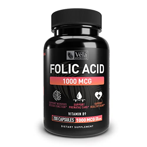 Vla Folic Acid Supplement | 1,000 mcg Per Serving, 200 Capsules | Support Heart Health, Prenatal Support Supplement | Non-GMO, 3rd Party Tested