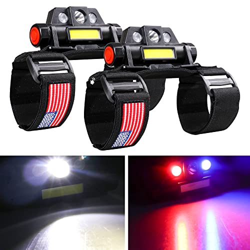 RERPRO UTV Dome Light Roll Bar Interior LED Lighting for Polaris RZR Can Am ATV Golf Cart Boat Off-Road 1.5-2.0" Roll Cage Mount Blue Red Emergency Strobe Lights Bar 2 Pack US Flag