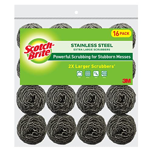 Scotch-Brite Stainless Steel Scrubbers, Ideal for Uncoated Cookware, 16 Scrubbers