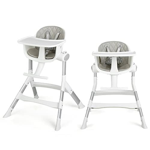 HONEY JOY High Chair, Grow with Me Highchair for Babies and Toddlers, 5 Adjustable Heights, 2 Position Double Tray, Harness & Footrest, Portable Highchairs for Newborn Boys Girls 6-36 Months, Gray