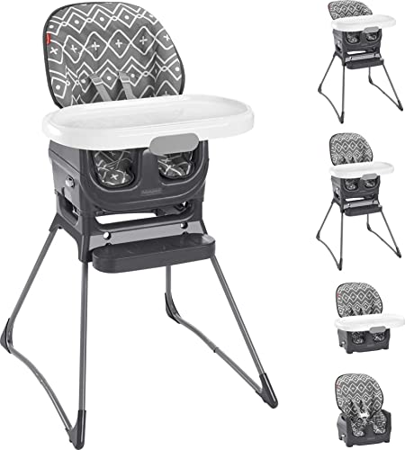 Fisher-Price Baby to Toddler Deluxe High Chair and Portable Booster Seat with Tray Liner Plus Washable Seat Pad and Tray, Gray Tribal