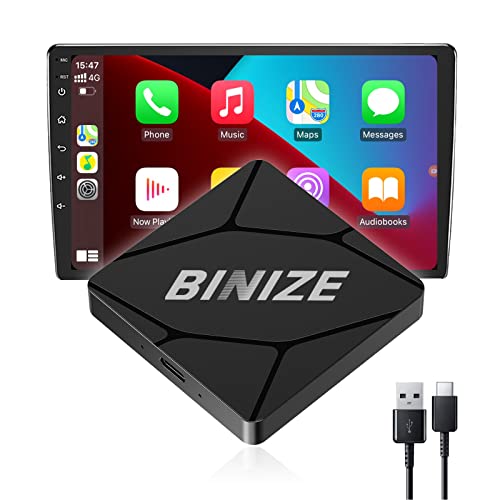 Binize Wirelss Carplay Adapter, 2023 Newest Carplay Wireless Dongle for Factory Wired CarPlay Cars to Convert Wired to Wireless, Plug&Play, Latest BT 5.2, Fast WiFi 5.8GHz, USB/Type-C 2Cables