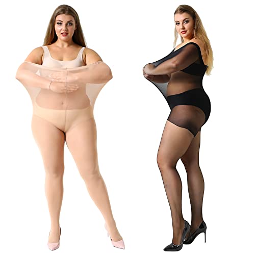 MANZI Women's 2 Pairs Plus Size Control Top Ultra-Soft Pantyhose Size XXXXL
