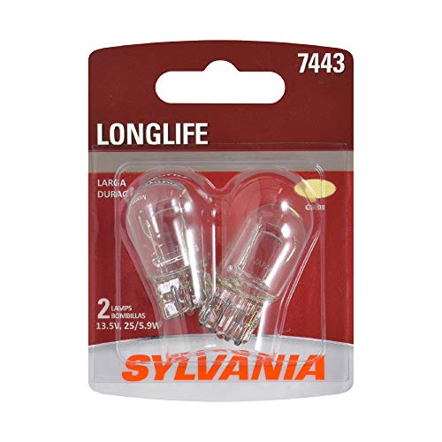 SYLVANIA - 7443 Long Life Miniature - Bulb, Ideal for Daytime Running Lights (DRL) and Back-Up/Reverse Lights (Contains 2 Bulbs)